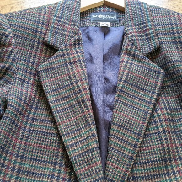 Sag Harbor Petite Wool Oversized Blazer Brown Plaid Vintage 10 Small 10P 6 - Picture 9 of 14
